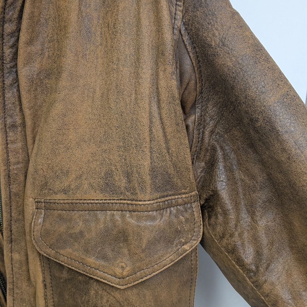 Men's Leathertown '88 Distressed Brown Leather‎ Bomber Jacket Size L/42 - Picture 5 of 16